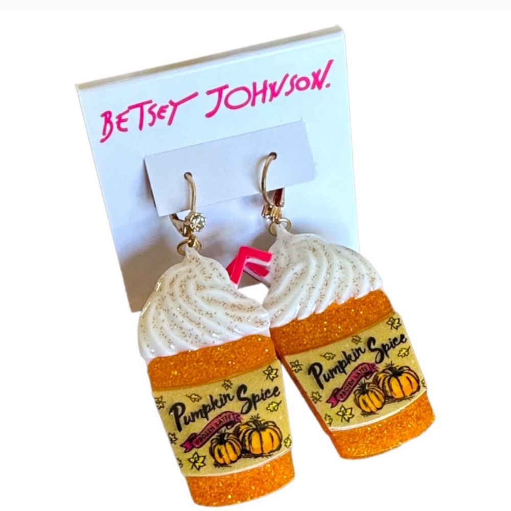 Betsey Johnson Pumpkin Spice Sweater Weather Latte Fall Earrings